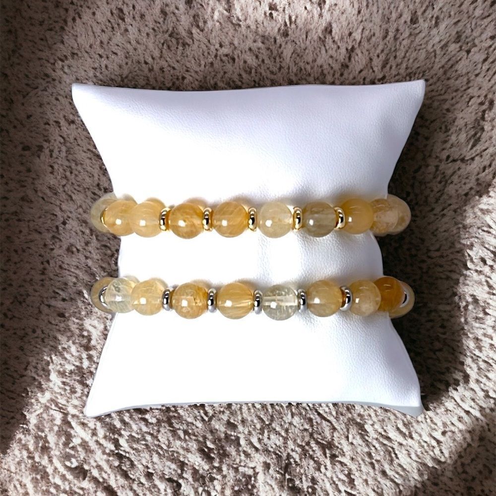 NWT Wool + Pepper Co. Gold Rutilated Quartz Beaded Bracelet with gold or silver